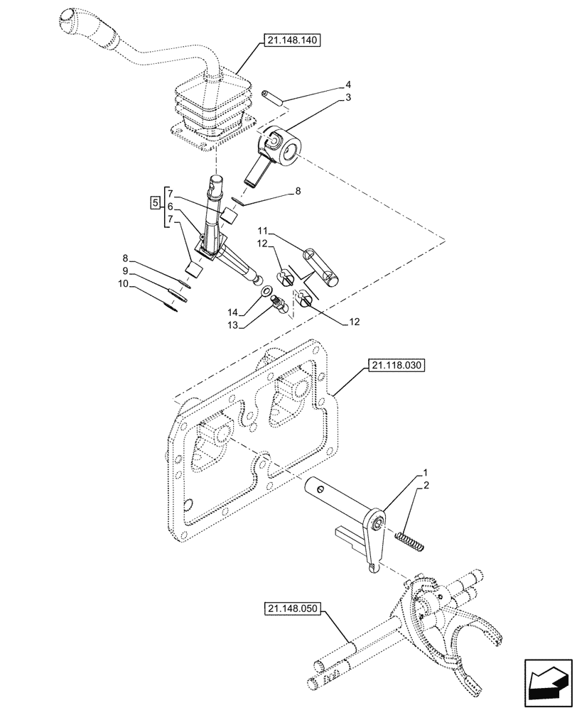 Схема запчастей Case IH FARMALL 90CL - (21.160.030) - VAR - 330111, 743548 - FORWARD/REVERSE LEVER, COMMAND ARM, HI-LO (21) - TRANSMISSION