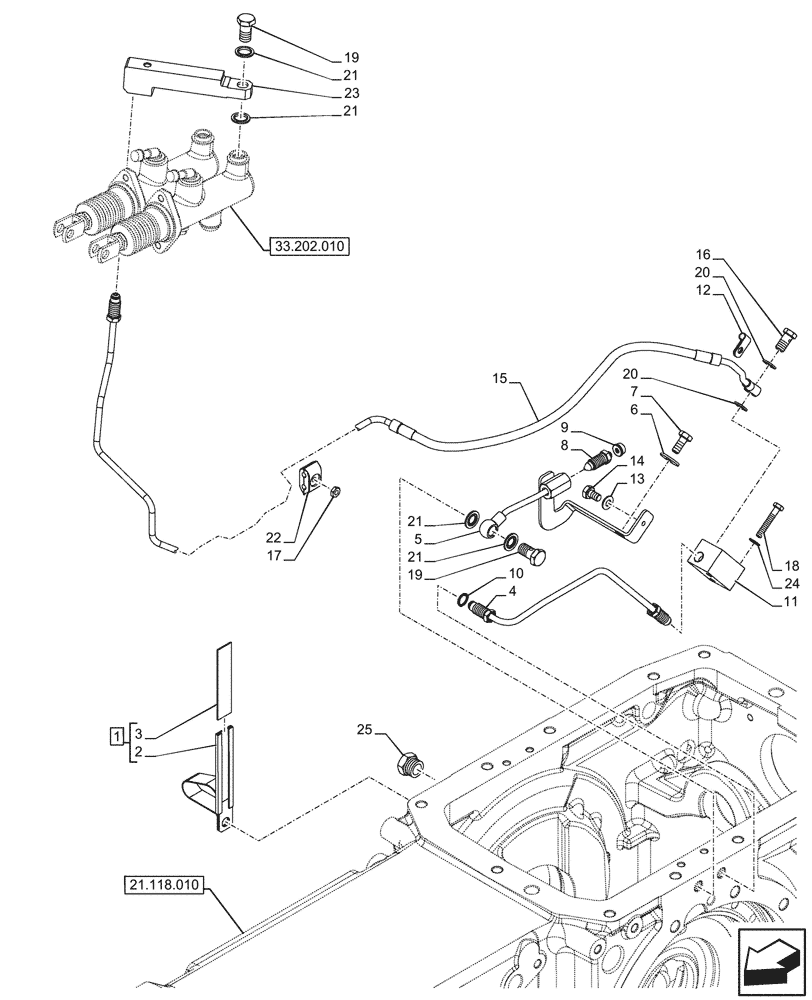 Схема запчастей Case IH FARMALL 80CL - (33.202.040) - VAR - 743524 - BRAKE FLUID, LINES, LEFT SIDE (33) - BRAKES & CONTROLS