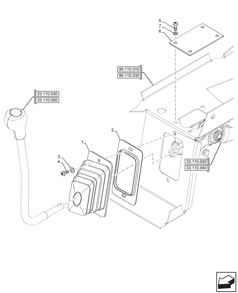 Схема запчастей Case IH FARMALL 110CL - (90.110.070) - VAR - 743968 - PLATFORM, PARKING LOCK, PLATE, W/O CAB (90) - PLATFORM, CAB, BODYWORK AND DECALS