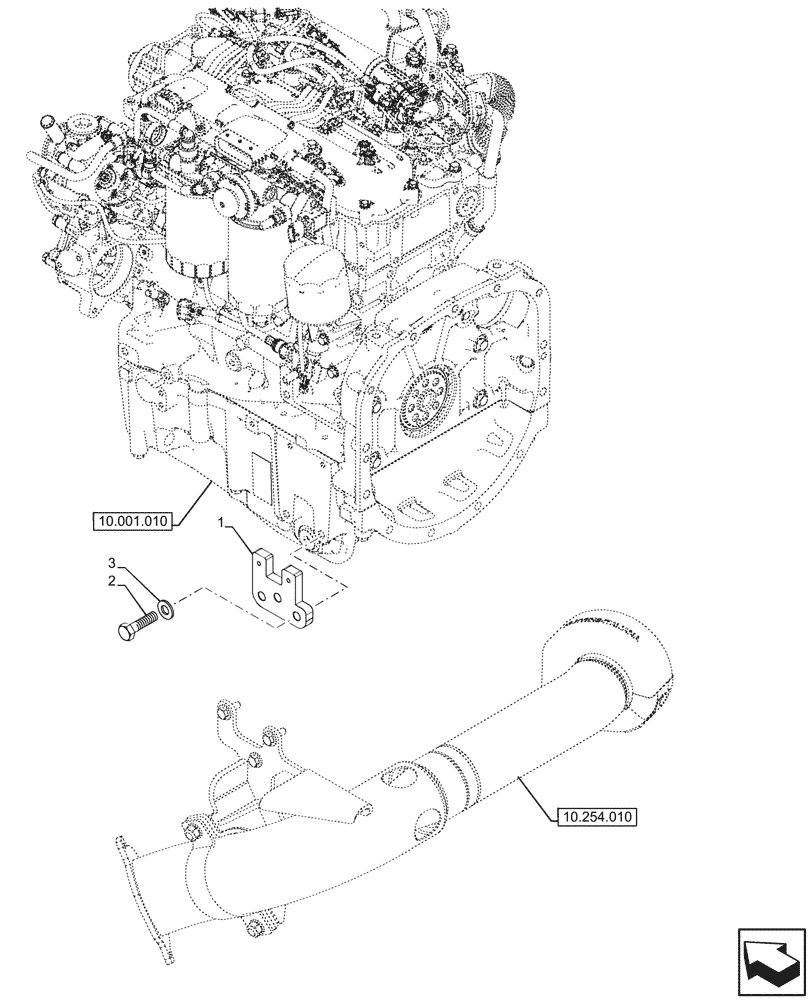 Схема запчастей Case IH FARMALL 100CL - (10.254.020) - VAR - 332150 - MUFFLER, HORIZONTAL, SILENCER, SPACER, CAB (10) - ENGINE