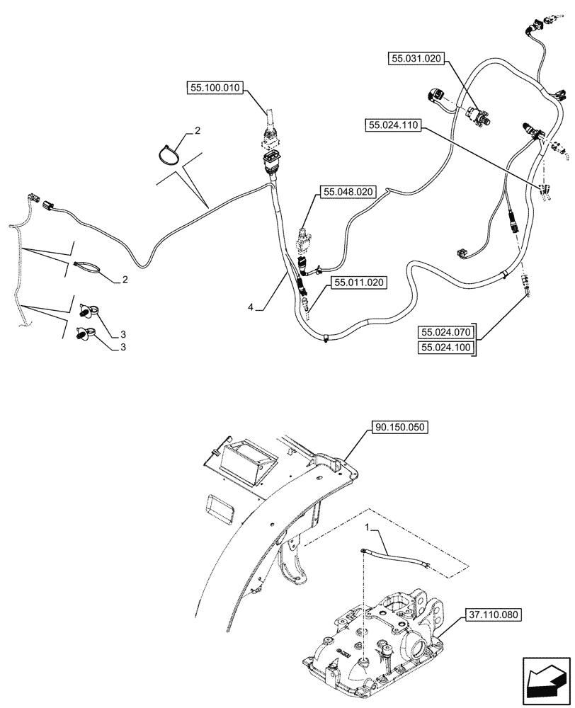 Схема запчастей Case IH FARMALL 110CL - (55.024.020) - TRANSMISSION, MAIN HARNESS, CAB, CCLS (EDC) ELECTRONIC CONTROL VALVE (55) - ELECTRICAL SYSTEMS