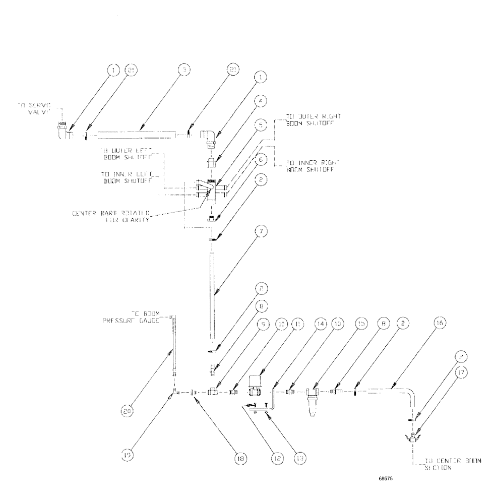 Схема запчастей Case IH SPX3185 - (09-028) - LIQUID PLUMBING - 75 5-BOOM SHUTOFF CENTER BOOM Liquid Plumbing