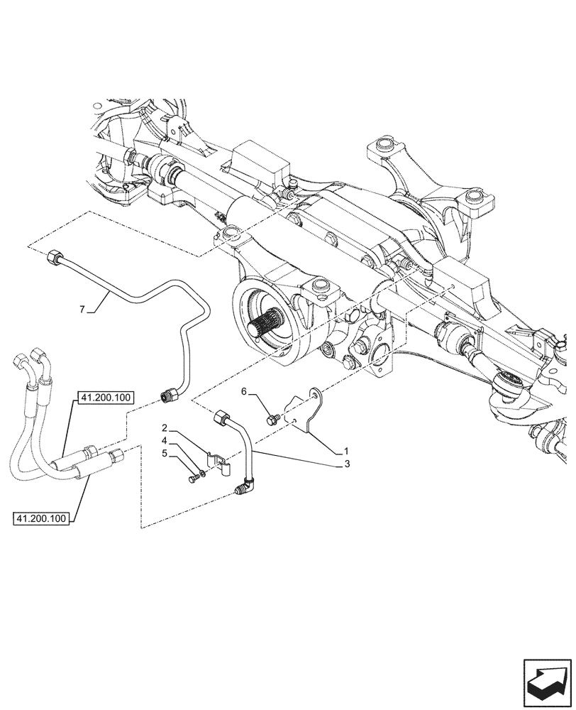 Схема запчастей Case IH FARMALL 110CL - (41.216.040) - VAR - 332328 - 4WD FRONT AXLE, W/ LIMITED SLIP DIFFERENTIAL, STEERING CYLINDER, HYD. LINE (41) - STEERING