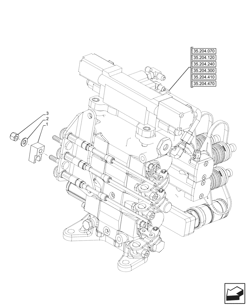 Схема запчастей Case IH FARMALL 80CL - (35.204.970) - VAR - 759023, 759024 - REMOTE CONTROL VALVE, CABLE CLIP (35) - HYDRAULIC SYSTEMS