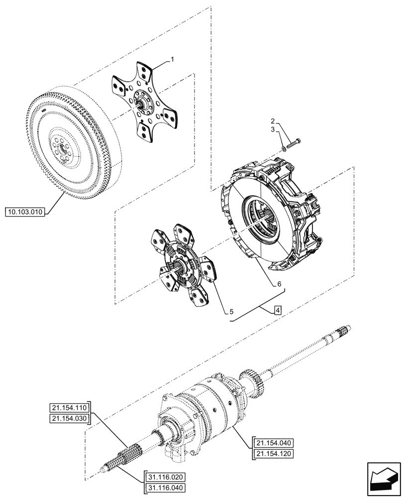 Схема запчастей Case IH FARMALL 110CL - (18.112.030) - VAR - 743381, 743508 - ENGINE FLYWHEEL, DAMPER, SHUTTLE (18) - CLUTCH