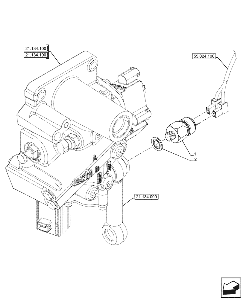 Схема запчастей Case IH FARMALL 100CL - (55.024.135) - POWERSHUTTLE, TRANSMISSION CONTROL VALVE, PRESSURE SWITCH, HI-LO (55) - ELECTRICAL SYSTEMS