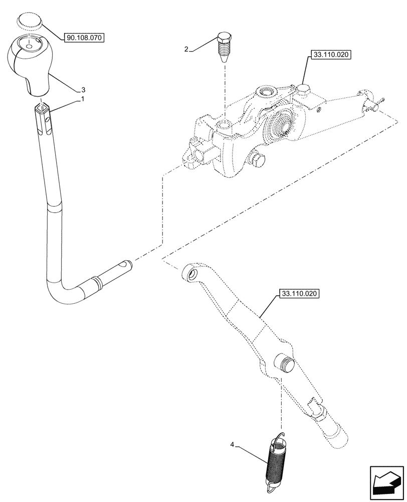 Схема запчастей Case IH FARMALL 80CL - (33.110.030) - VAR - 743968 - PARKING LOCK, LEVER, HI-LO (33) - BRAKES & CONTROLS