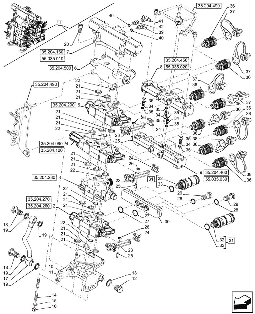 Схема запчастей Case IH FARMALL 80CL - (35.204.480) - VAR - 759024 - 3 REMOTE CONTROL VALVES, W/ DIVERTER, MOUNTING (EDC), CAB (35) - HYDRAULIC SYSTEMS