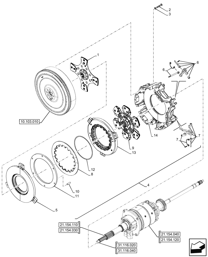 Схема запчастей Case IH FARMALL 90CL - (18.112.010) - VAR - 743381, 743508 - ENGINE FLYWHEEL, DAMPER, SHUTTLE (18) - CLUTCH