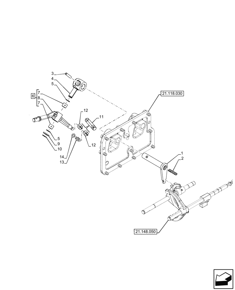 Схема запчастей Case IH FARMALL 80CL - (21.148.090) - VAR - 330111, 743548 - TRANSMISSION CONTROL, LINKAGE, SPLITTER, W/O CREEPER (21) - TRANSMISSION