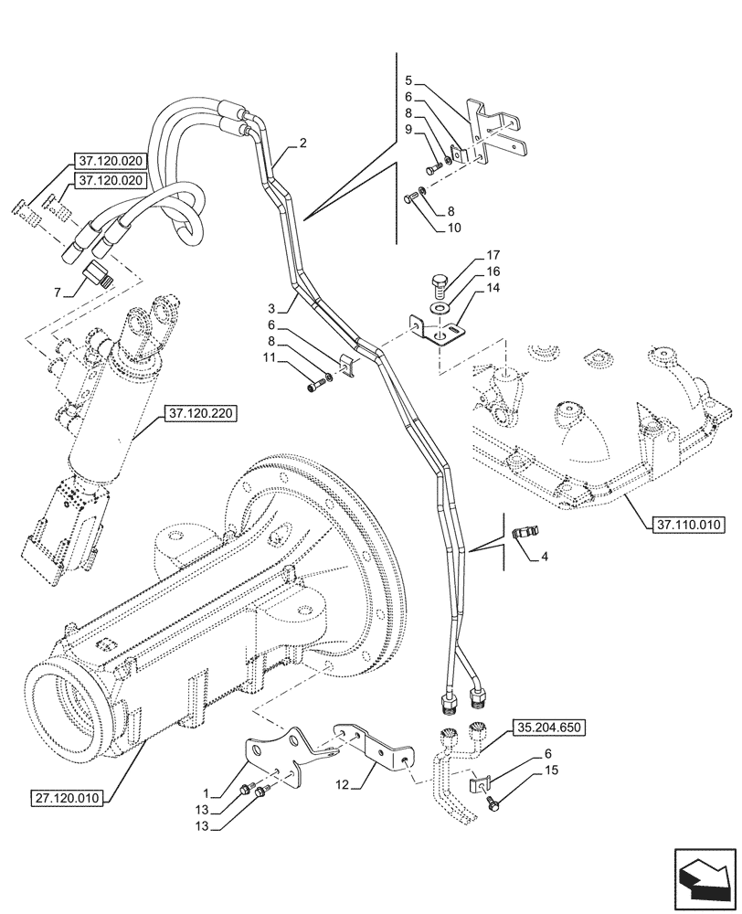 Схема запчастей Case IH FARMALL 80CL - (35.204.640) - VAR - 743535 - MID-MOUNT CONTROL VALVE, LINES, STABILIZER (35) - HYDRAULIC SYSTEMS