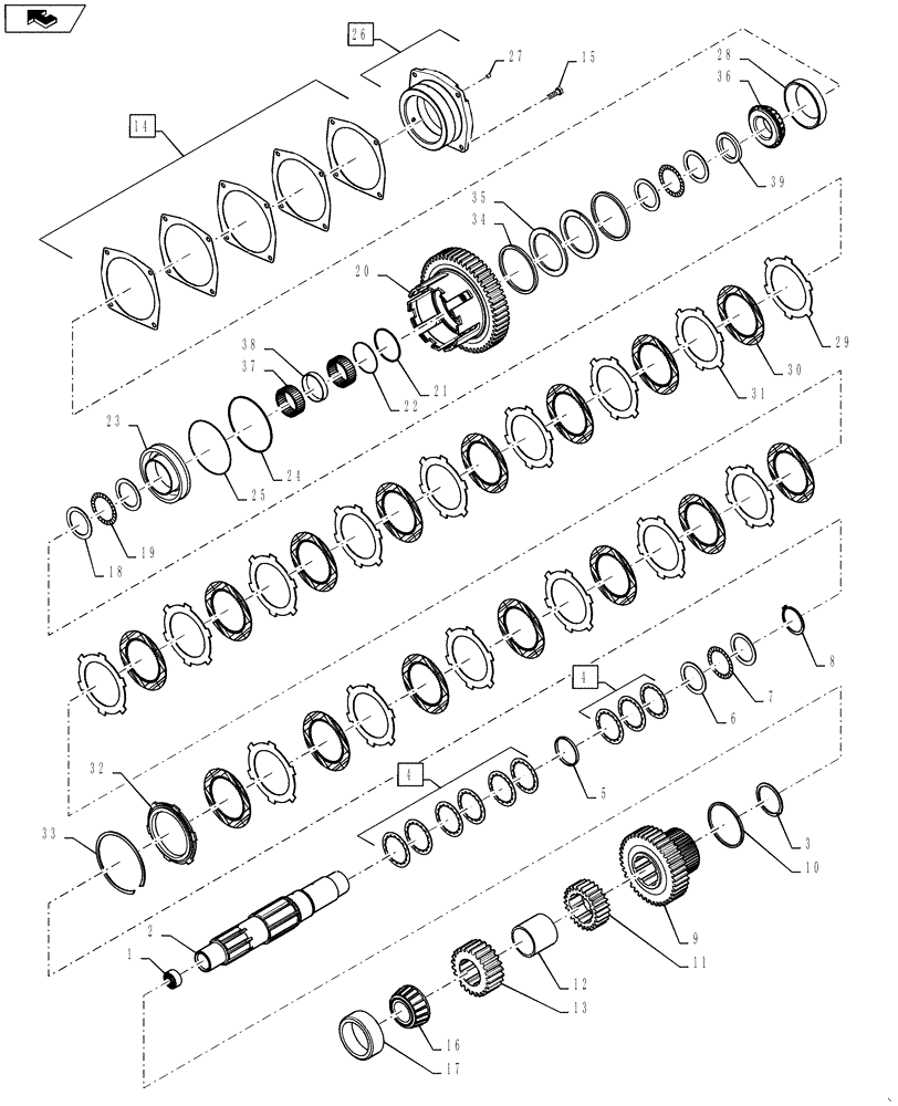 Схема запчастей Case IH MAGNUM 290 - (21.155.AN[05]) - POWERSHIFT - RANGE TRANSMISSION, COUNTERSHAFT (21) - TRANSMISSION