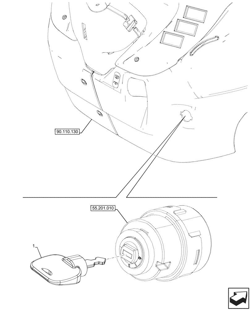 Схема запчастей Case IH FARMALL 110CL - (55.201.020) - VAR - 759028, 759029, 759031, 759033 - IGNITION SWITCH, KEY (55) - ELECTRICAL SYSTEMS