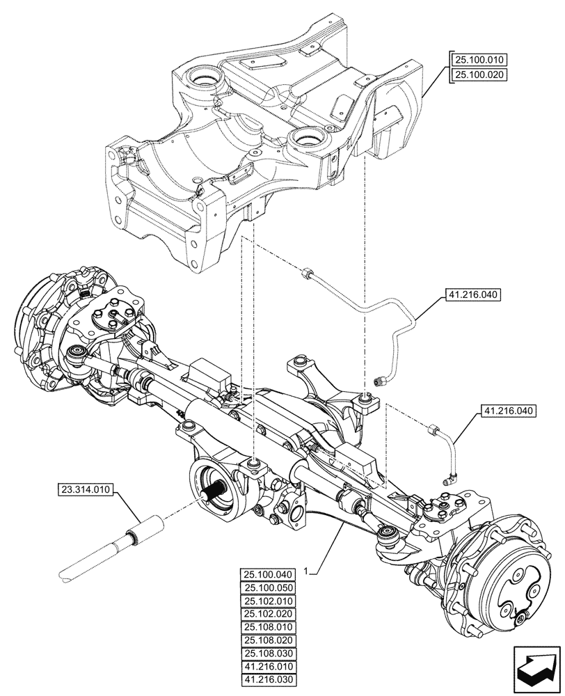 Схема запчастей Case IH FARMALL 100CL - (25.100.030) - VAR - 332328 - 4WD FRONT AXLE, W/ LIMITED SLIP DIFFERENTIAL (RATIO 14.5) (25) - FRONT AXLE SYSTEM