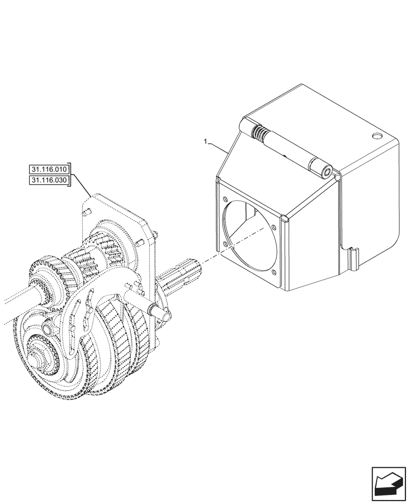 Схема запчастей Case IH FARMALL 110CL - (31.116.050) - VAR - 759035 - PTO 540/540E/1000 RPM, GUARD (31) - IMPLEMENT POWER TAKE OFF