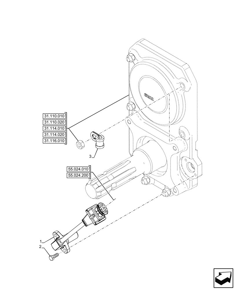 Схема запчастей Case IH FARMALL 90CL - (55.048.040) - REAR PTO, SPEED SENSOR (55) - ELECTRICAL SYSTEMS