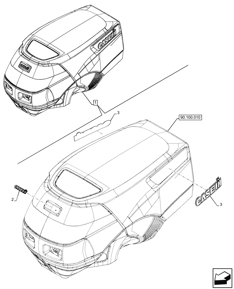 Схема запчастей Case IH FARMALL 110CL - (90.108.770) - VAR - 759028, 759029, 759031, 759033 - EMBLEM, HOOD, CASE (90) - PLATFORM, CAB, BODYWORK AND DECALS