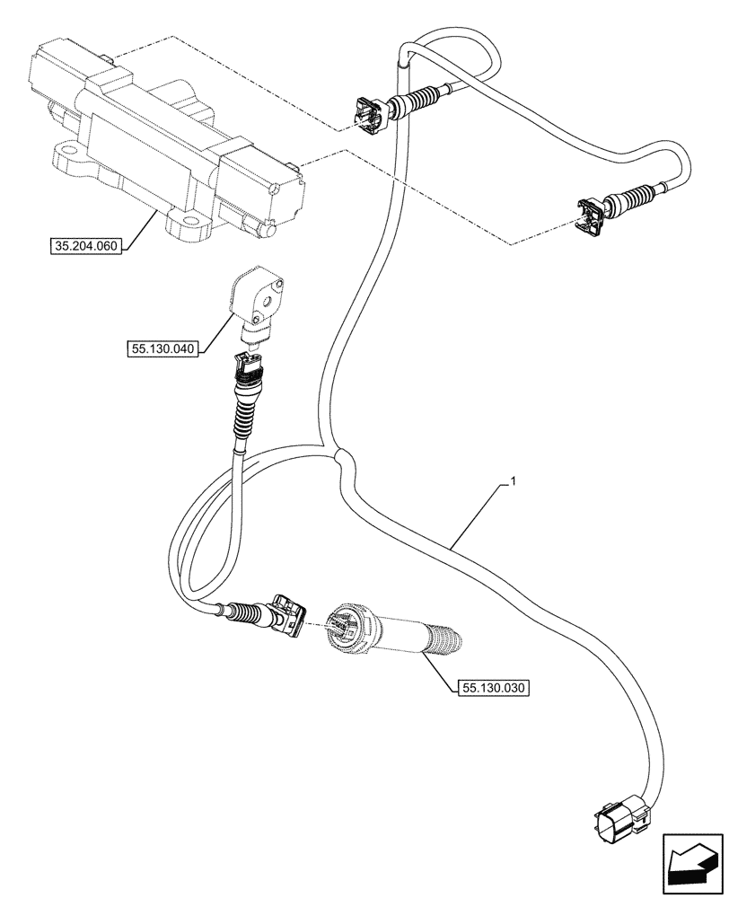 Схема запчастей Case IH FARMALL 80CL - (55.024.200) - TRANSMISSION, MAIN HARNESS, CAB, CCLS (EDC) ELECTRONIC CONTROL VALVE (55) - ELECTRICAL SYSTEMS