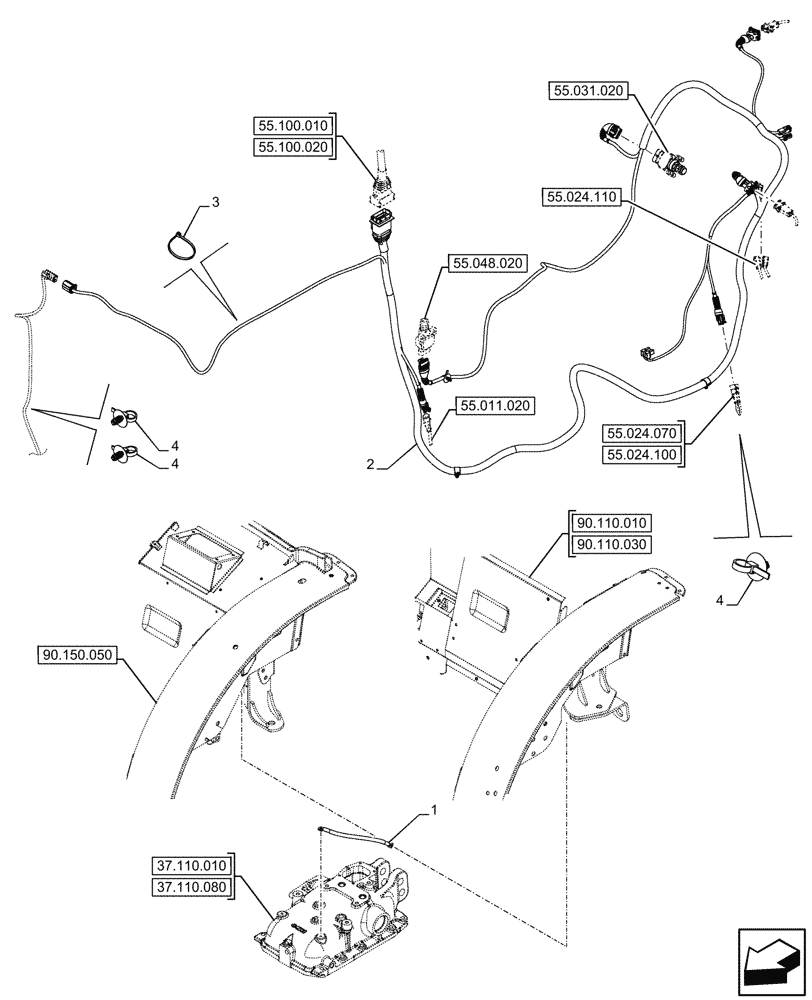 Схема запчастей Case IH FARMALL 80CL - (55.024.010) - TRANSMISSION, MAIN HARNESS (55) - ELECTRICAL SYSTEMS