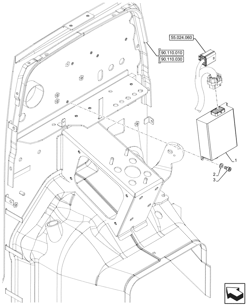 Схема запчастей Case IH FARMALL 90CL - (55.024.050) - VAR - 330273, 743509 - TRANSMISSION, ELECTRONIC CONTROL UNIT, POWERSHUTTLE (55) - ELECTRICAL SYSTEMS