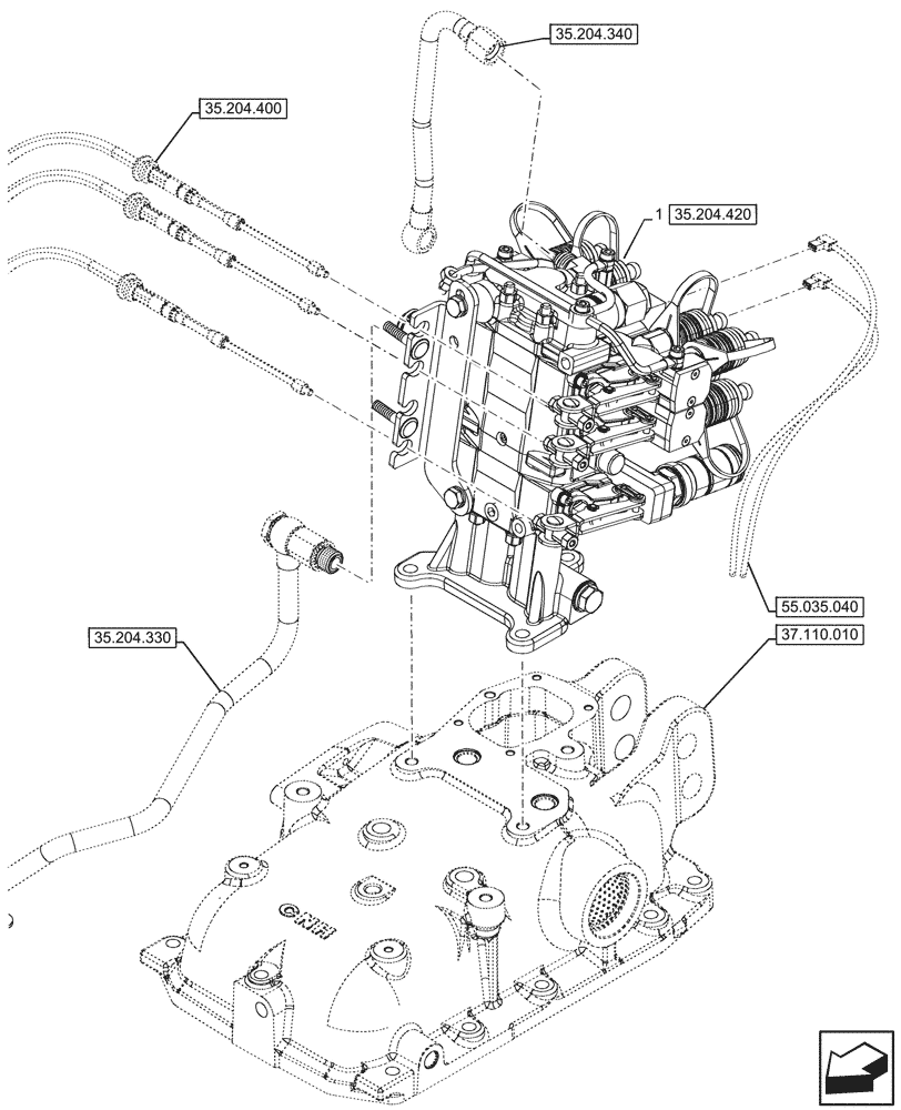 Схема запчастей Case IH FARMALL 110CL - (35.204.410) - VAR - 759024 - 3 REMOTE CONTROL VALVES, W/ DIVERTER, MOUNTING (MDC) (35) - HYDRAULIC SYSTEMS