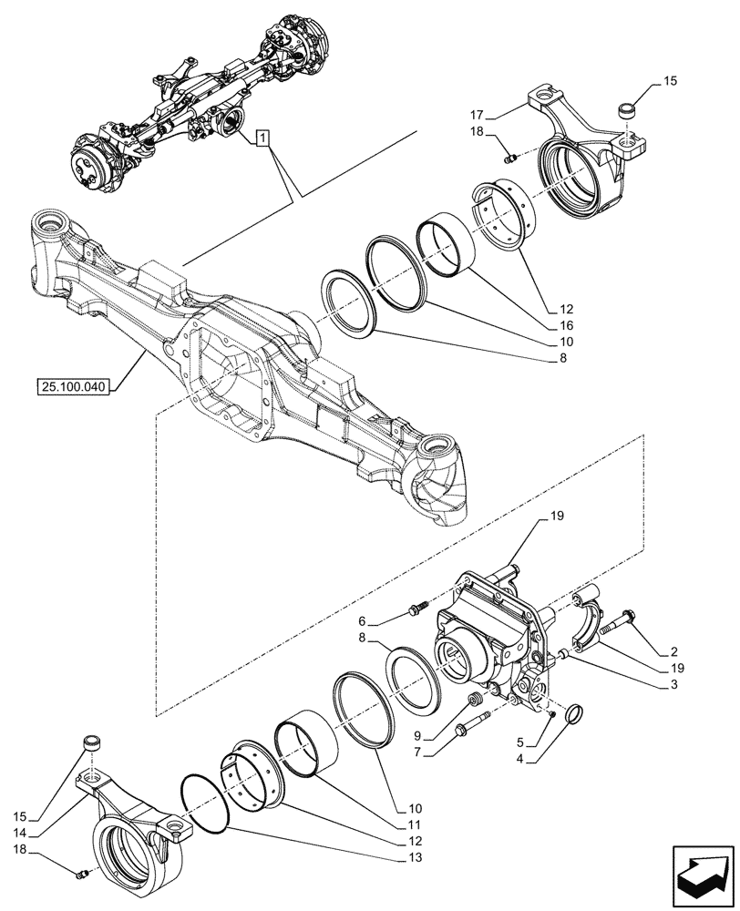 Схема запчастей Case IH FARMALL 100CL - (25.100.050) - VAR - 332328 - 4WD FRONT AXLE, W/ LIMITED SLIP DIFFERENTIAL (RATIO 14.5), SUPPORT (25) - FRONT AXLE SYSTEM