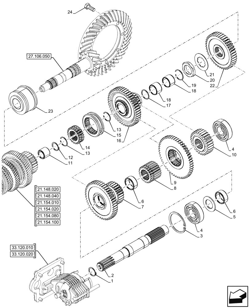 Схема запчастей Case IH FARMALL 100CL - (27.106.020) - VAR - 759008 - REAR AXLE, CENTRAL REDUCTION GEAR, (40KM/H), 4WD (27) - REAR AXLE SYSTEM