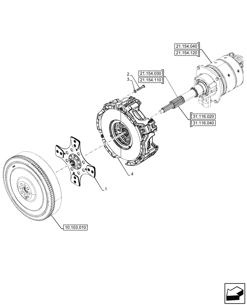 Схема запчастей Case IH FARMALL 110CL - (18.112.040) - VAR - 330273, 743509 - ENGINE FLYWHEEL, DAMPER, POWERSHUTTLE (18) - CLUTCH