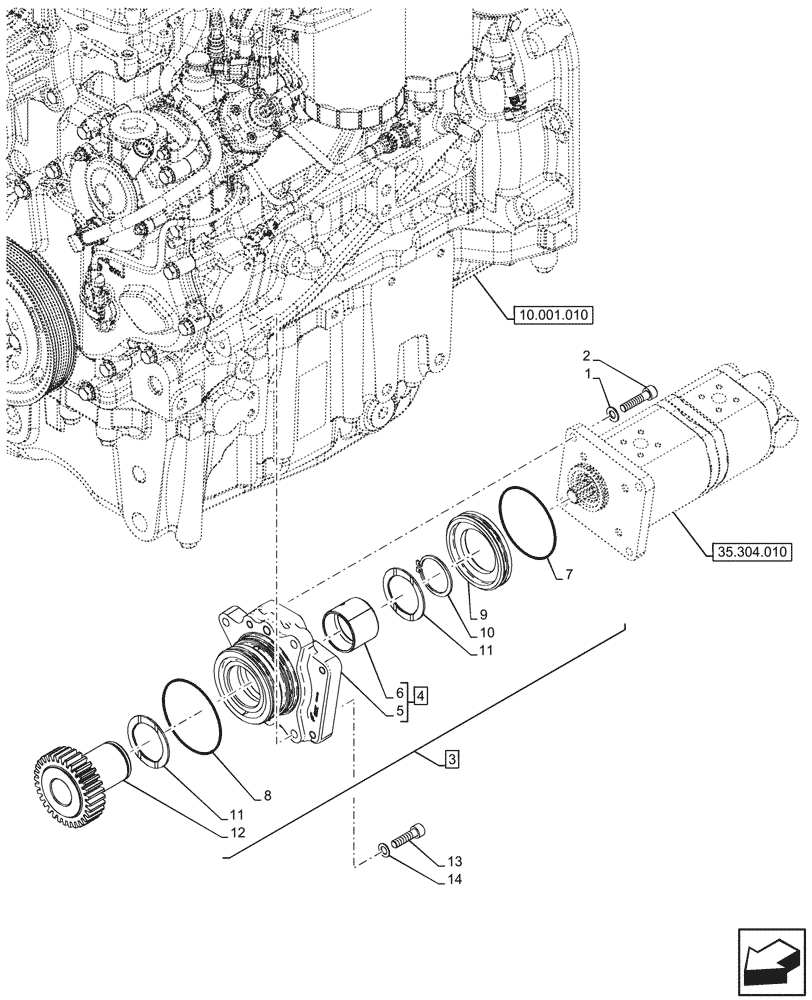 Схема запчастей Case IH FARMALL 100CL - (10.114.010) - VAR - 743524 - ADAPTER, HYDRAULIC PUMP, 60L/MIN (10) - ENGINE