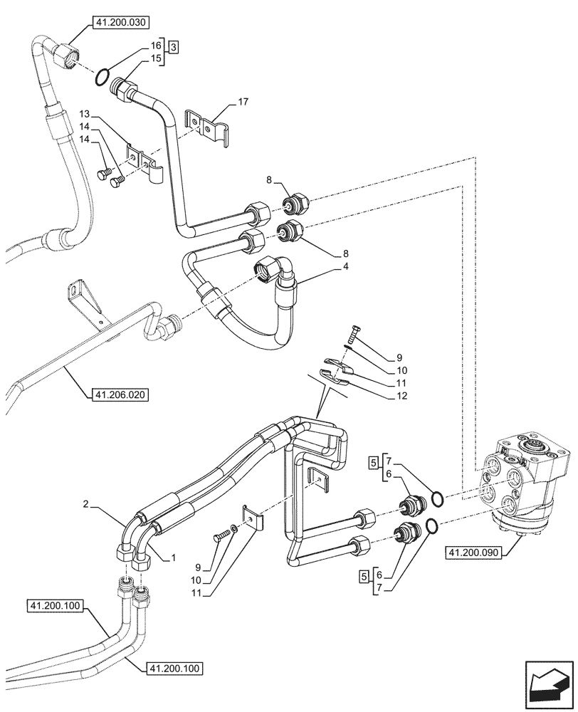 Схема запчастей Case IH FARMALL 100CL - (41.200.110) - VAR - 743524, 759011 - STEERING VALVE, LINE (41) - STEERING