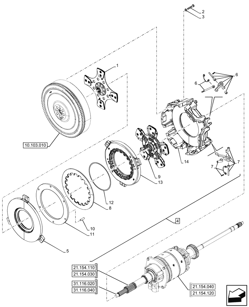 Схема запчастей Case IH FARMALL 80CL - (18.112.050) - VAR - 743381, 743508 - ENGINE FLYWHEEL, DAMPER, SHUTTLE (18) - CLUTCH