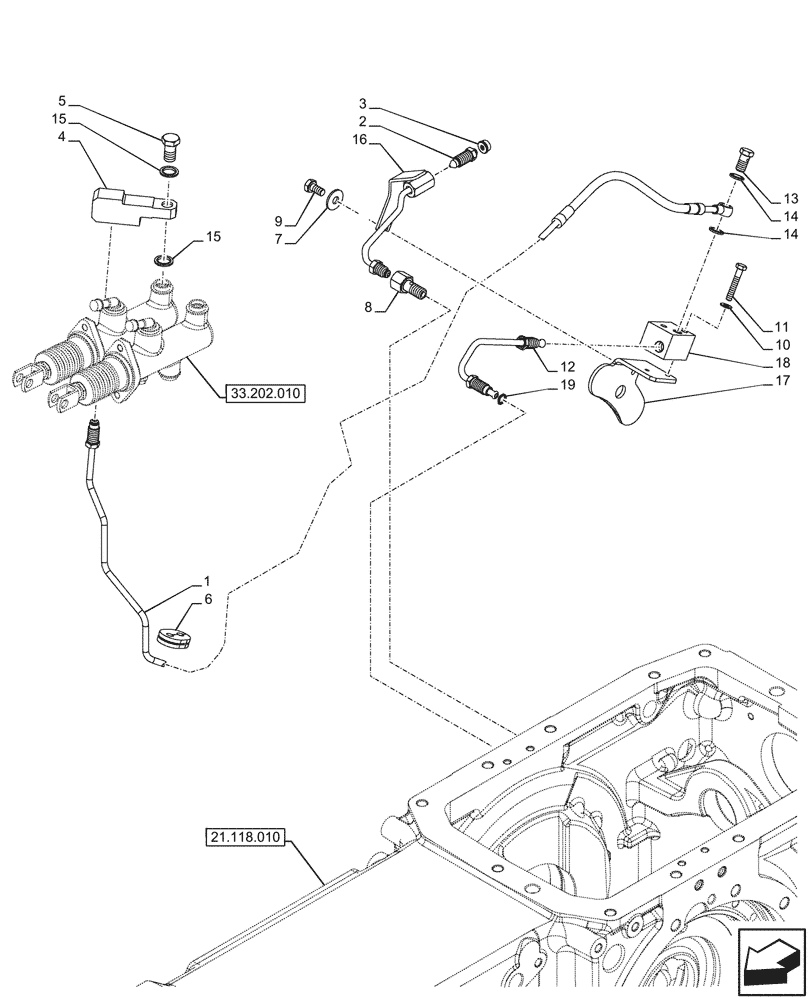 Схема запчастей Case IH FARMALL 100CL - (33.202.030) - VAR - 743524, 759011 - BRAKE FLUID, LINES, RIGHT SIDE (33) - BRAKES & CONTROLS