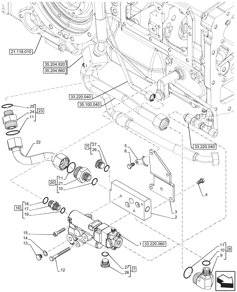 Схема запчастей Case IH FARMALL 100CL - (33.220.050) - VAR - 743516, 743517 - TRAILER BRAKE VALVE, EDC, CAB (33) - BRAKES & CONTROLS