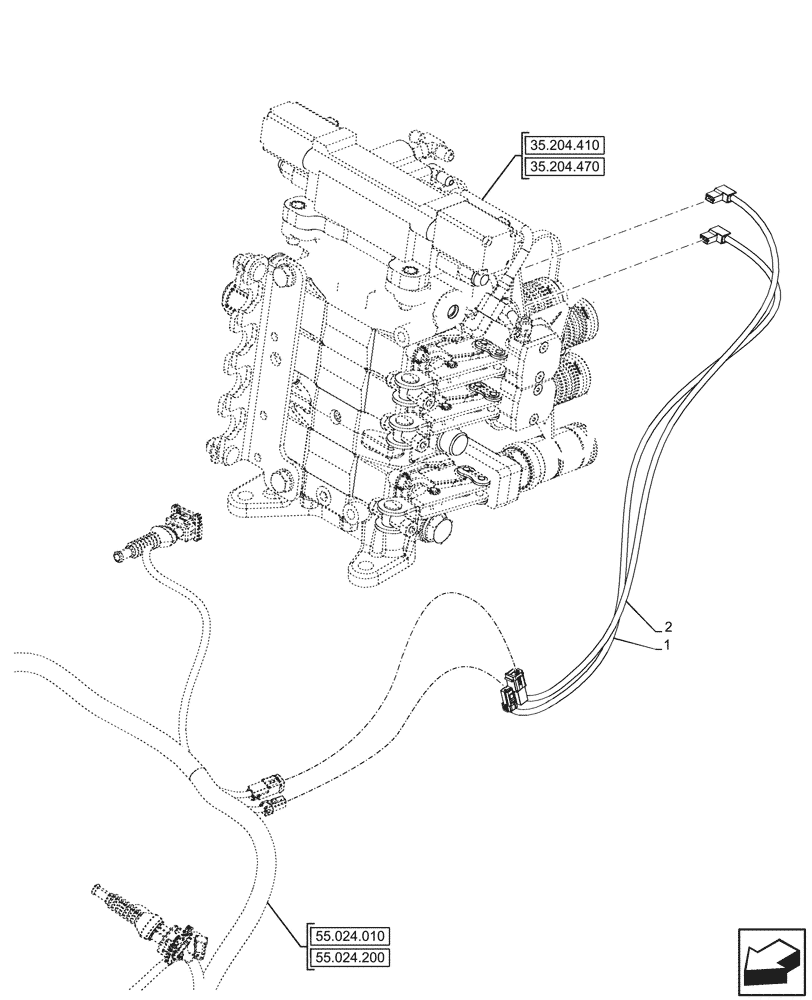 Схема запчастей Case IH FARMALL 80CL - (55.035.040) - VAR - 759024 - 3 REMOTE CONTROL VALVES, W/ DIVERTER, HARNESS (55) - ELECTRICAL SYSTEMS