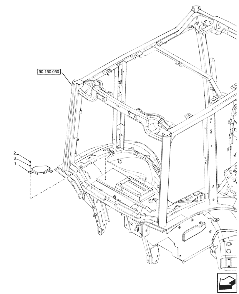 Схема запчастей Case IH FARMALL 80CL - (90.150.010) - VAR - 744833 - SUPPORT, W/O EDC, CAB (90) - PLATFORM, CAB, BODYWORK AND DECALS