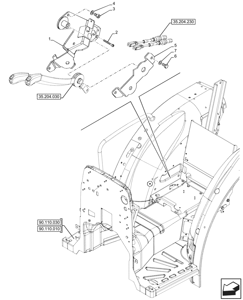 Схема запчастей Case IH FARMALL 80CL - (35.204.075) - VAR - 759022, 759023, 759024 - REMOTE CONTROL VALVE, LEVER, BRACKET, W/O CAB (35) - HYDRAULIC SYSTEMS