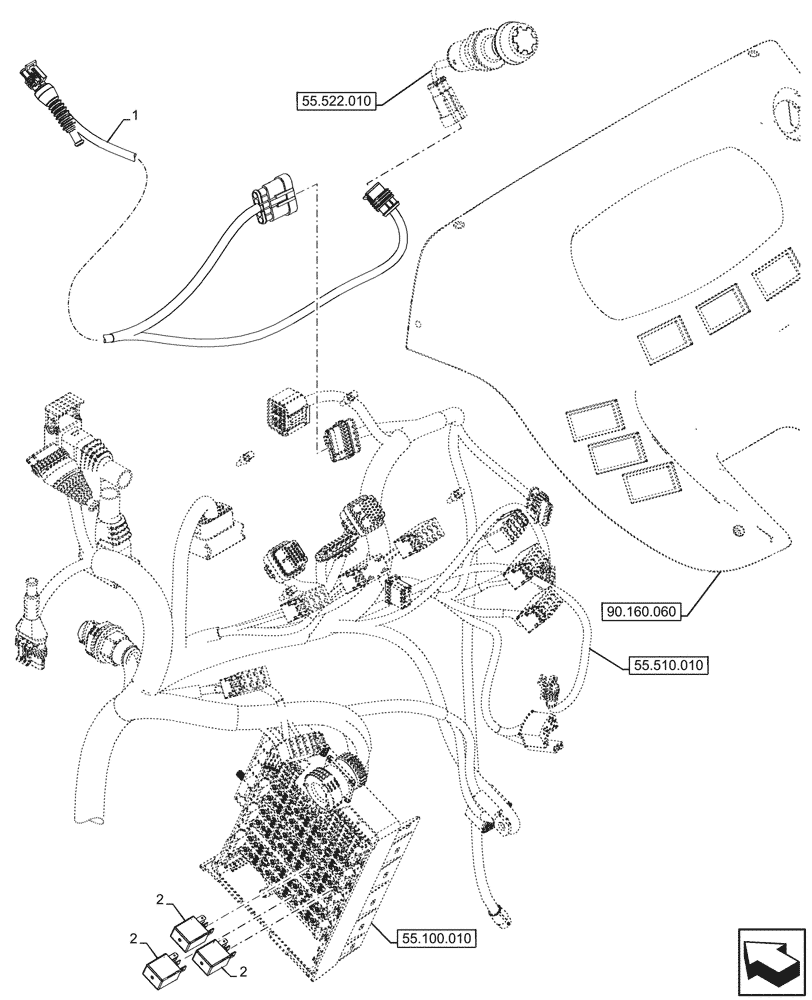 Схема запчастей Case IH FARMALL 110CL - (55.049.010) - VAR - 743522 - HARNESS, FRONT PTO (55) - ELECTRICAL SYSTEMS
