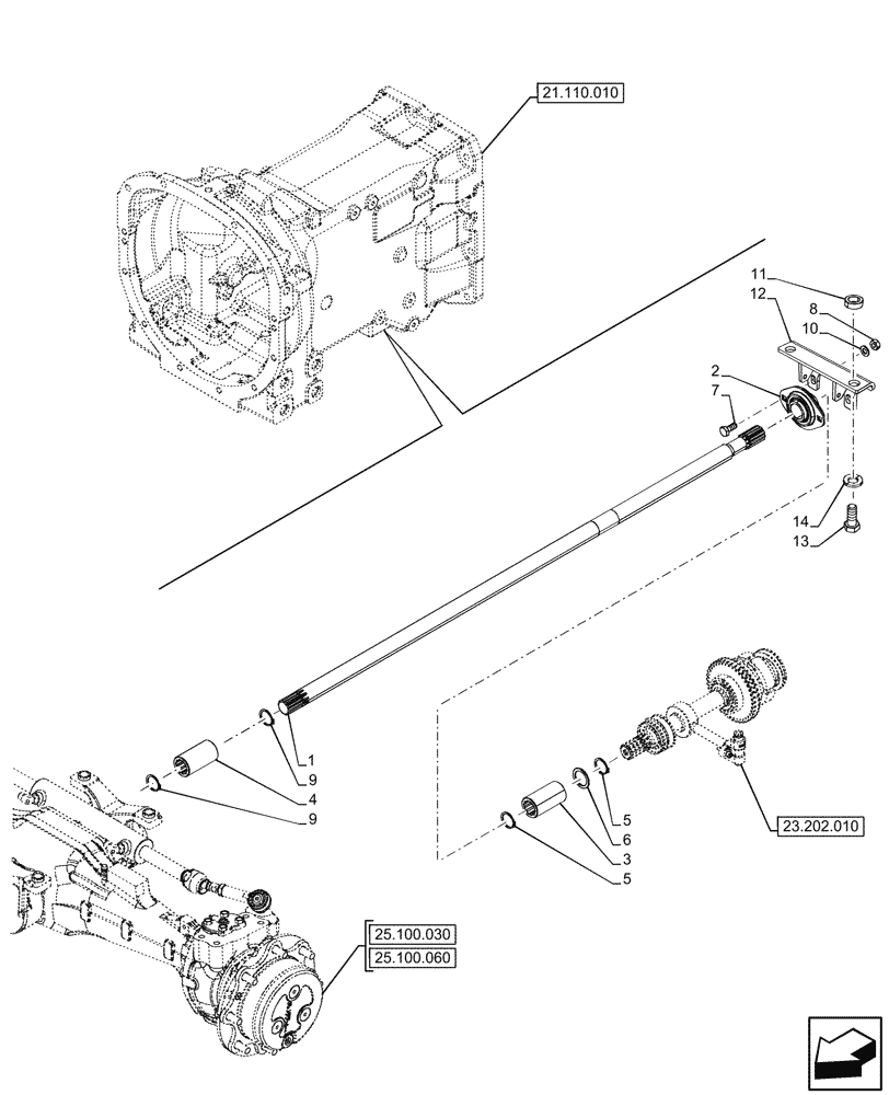 Схема запчастей Case IH FARMALL 80CL - (23.314.010) - 4WD FRONT AXLE, SHAFT (23) - FOUR WHEEL DRIVE SYSTEM