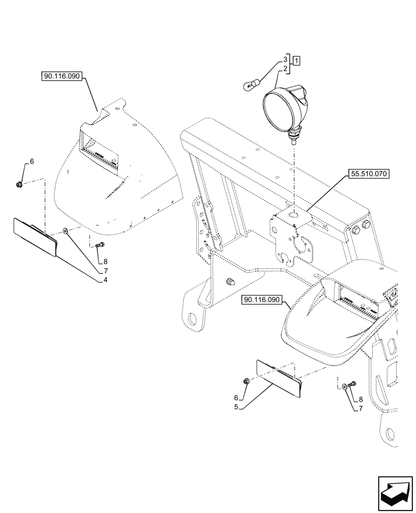 Схема запчастей Case IH FARMALL 90CL - (55.404.150) - WORK LIGHT, REAR, NA, W/O CAB (55) - ELECTRICAL SYSTEMS