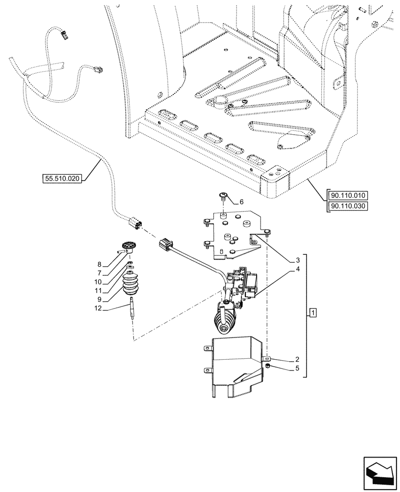 Схема запчастей Case IH FARMALL 100CL - (55.525.030) - VAR - 759028, 759029 - FOOT, THROTTLE, W/O CAB (55) - ELECTRICAL SYSTEMS