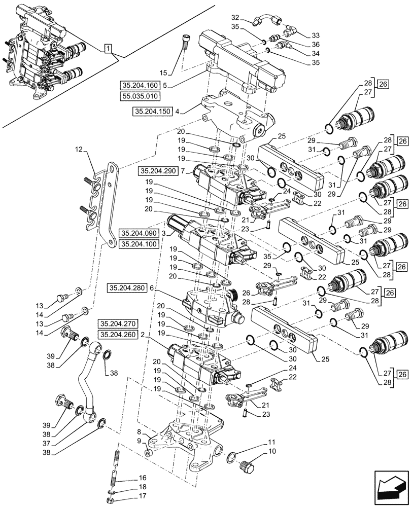 Схема запчастей Case IH FARMALL 100CL - (35.204.310) - VAR - 759023 - 3 REMOTE CONTROL VALVES, COMPONENTS (EDC), CAB (35) - HYDRAULIC SYSTEMS