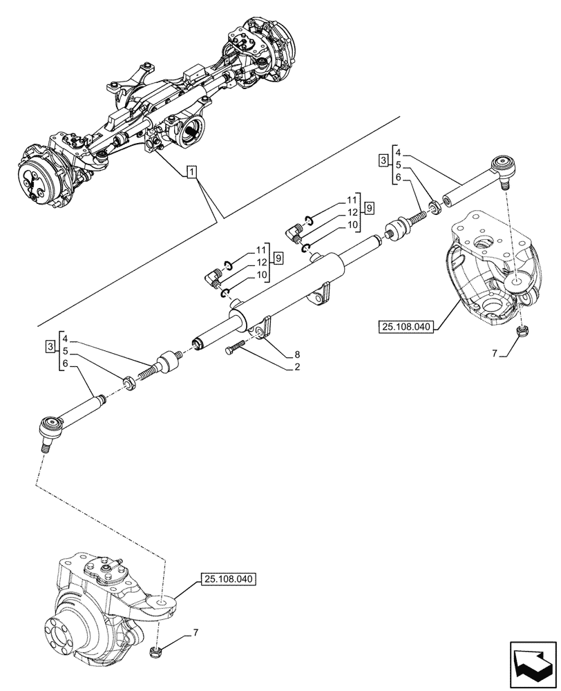 Схема запчастей Case IH FARMALL 110CL - (41.216.020) - VAR - 332328 - 4WD FRONT AXLE, W/ LIMITED SLIP DIFFERENTIAL (RATIO 16), STEERING CYLINDER & TIE ROD (41) - STEERING