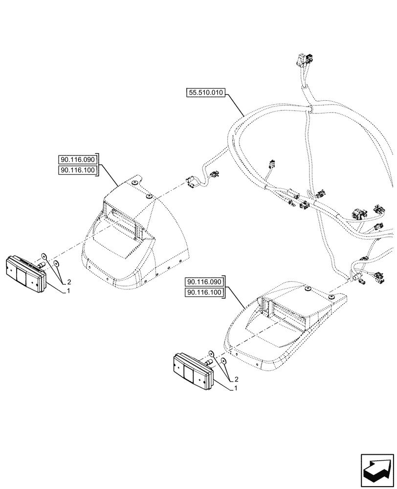 Схема запчастей Case IH FARMALL 110CL - (55.404.090) - REAR LIGHT, ISO (55) - ELECTRICAL SYSTEMS