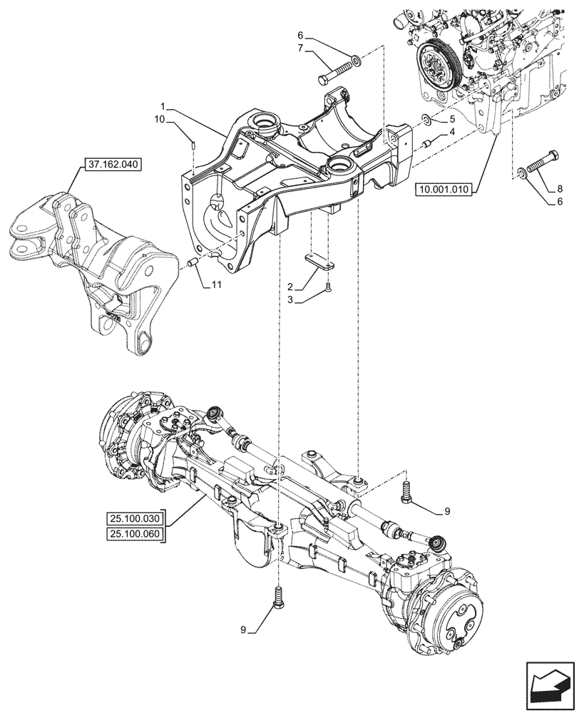 Схема запчастей Case IH FARMALL 110CL - (25.100.010) - VAR - 332328 - 4WD FRONT AXLE, W/ LIMITED SLIP DIFFERENTIAL, W/ FRONT PTO, SUPPORT (25) - FRONT AXLE SYSTEM