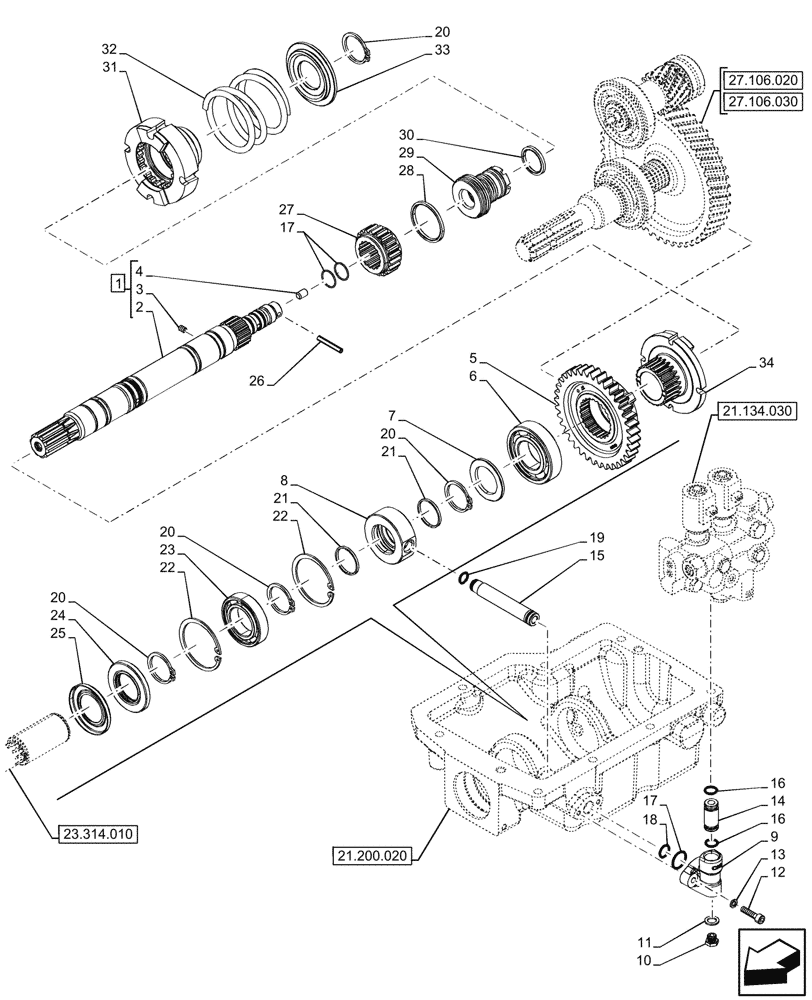 Схема запчастей Case IH FARMALL 100CL - (23.202.020) - VAR - 743968 - 4WD, DROP BOX, GEARS & SHAFT, W/ ELECTROHYDRAULIC ENGAGEMENT, HI-LO (23) - FOUR WHEEL DRIVE SYSTEM