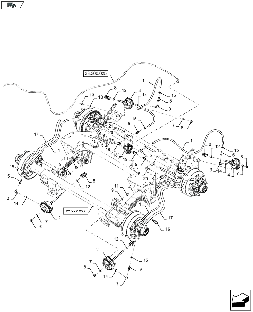 Схема запчастей Case IH LB434S XL - (33.300.050) - PNEUMATIC BRAKES - LARGE TANDEM AXLE - C165 (33) - BRAKES & CONTROLS