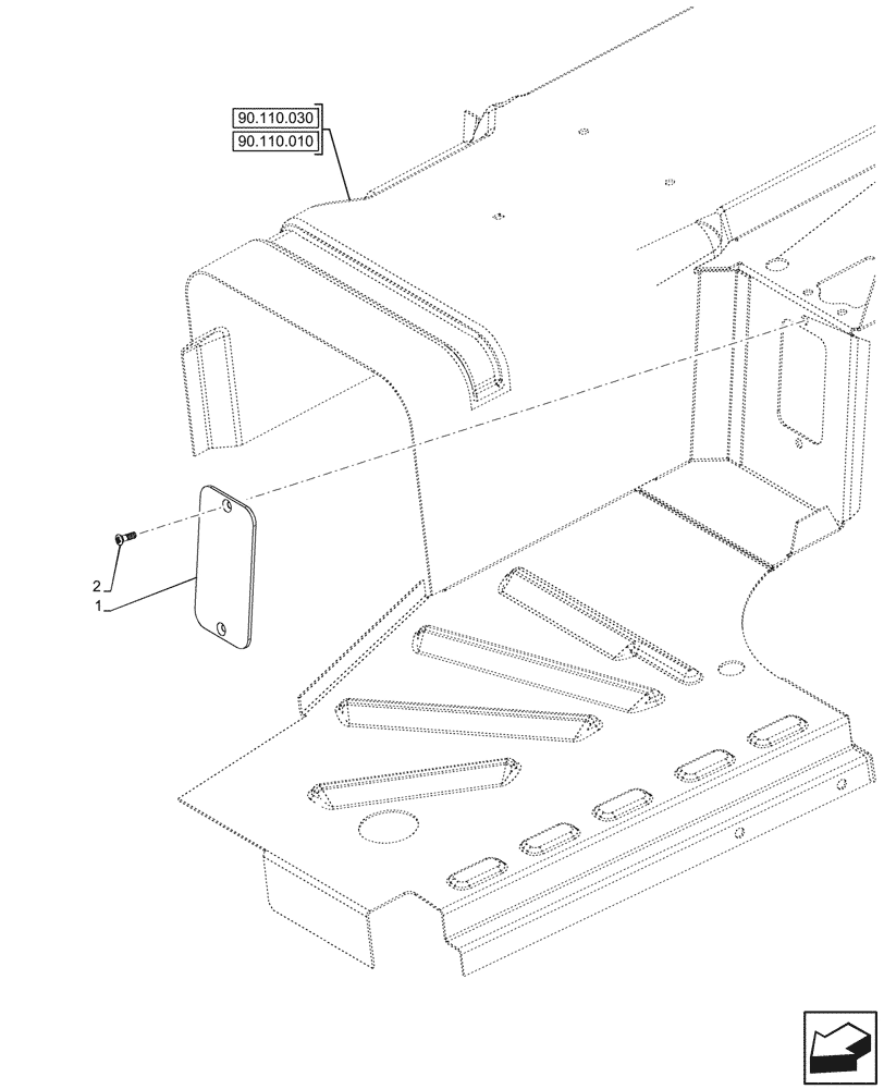 Схема запчастей Case IH FARMALL 100CL - (90.110.050) - VAR - 743509, 759007 - PLATFORM, PARKING LOCK, PLATE, W/O CAB (90) - PLATFORM, CAB, BODYWORK AND DECALS