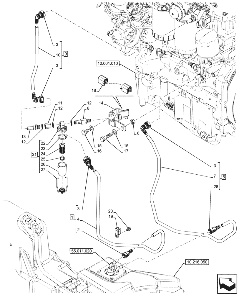 Схема запчастей Case IH FARMALL 100CL - (10.216.070) - VAR - 759004 - FUEL LINE, CAB (10) - ENGINE