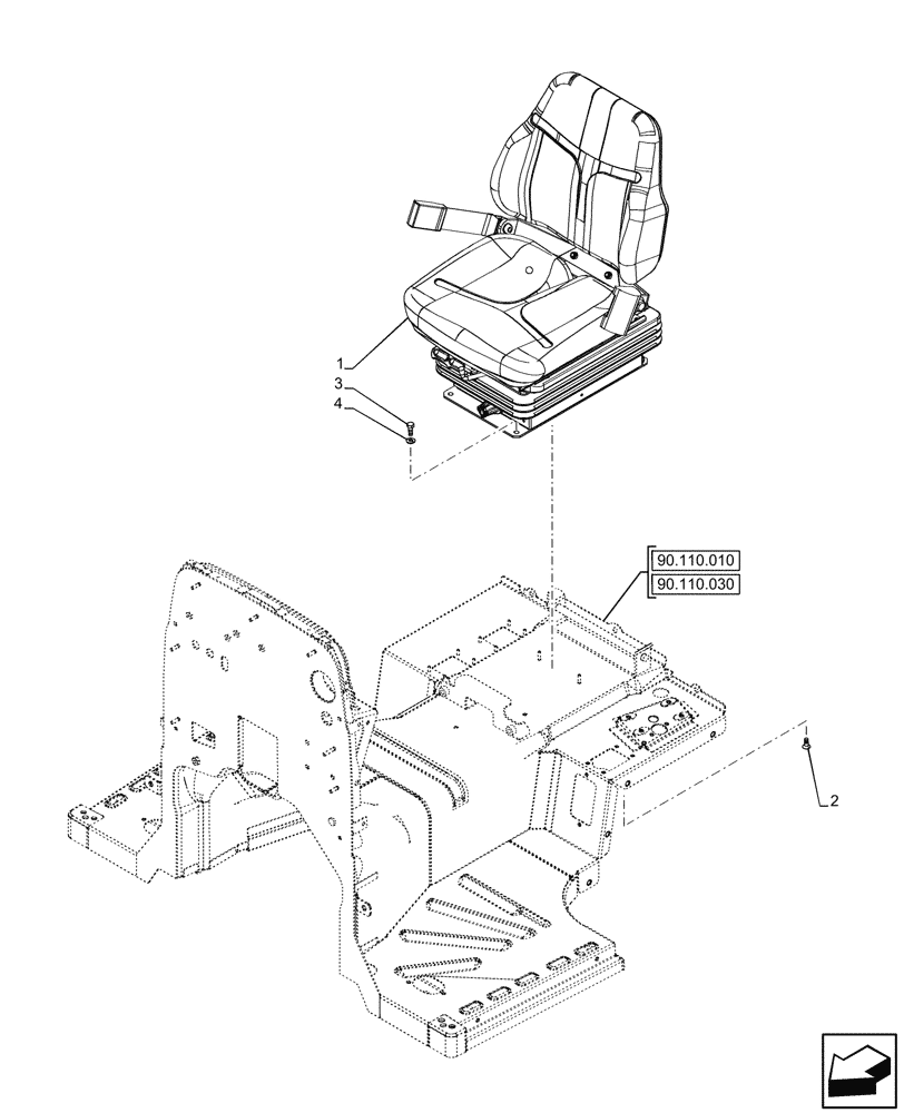 Схема запчастей Case IH FARMALL 90CL - (90.120.070) - VAR - 332155 - SEAT MECHANICAL SUSPENSION, VINYL, W/O CAB (90) - PLATFORM, CAB, BODYWORK AND DECALS