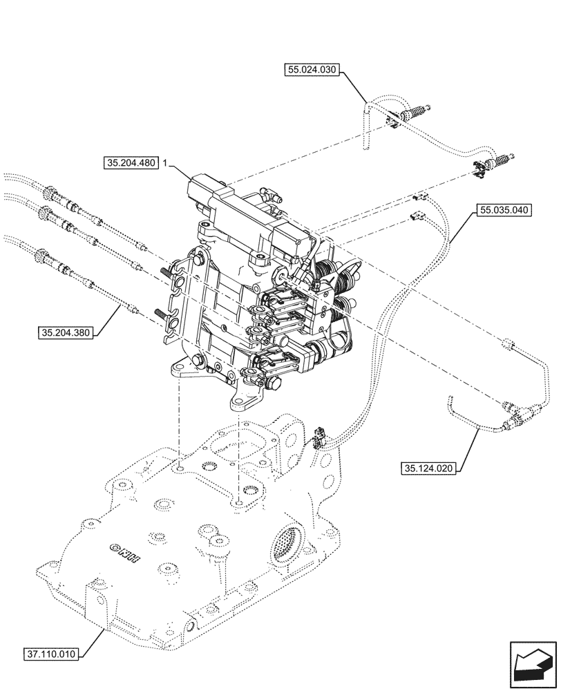 Схема запчастей Case IH FARMALL 100CL - (35.204.470) - VAR - 759024 - 3 REMOTE CONTROL VALVES, W/ DIVERTER, MOUNTING (EDC), CAB (35) - HYDRAULIC SYSTEMS